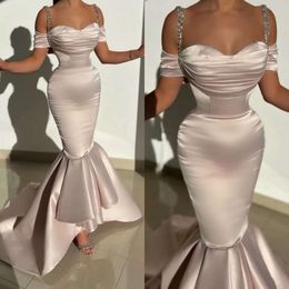 Mermaid Beads Elegant Prom Dresses Straps Evening Dress Pleats Formal Long Special Ocn Ruffle Bottom Party Dress