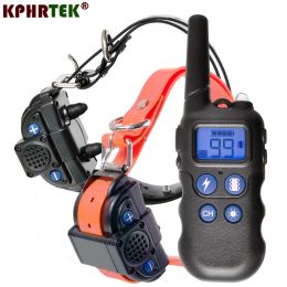 Collars With 2 Collars Shock/ Vibration / Light / Sound Rechargeable Waterproof Walkie talkie For Dogs 300g34e