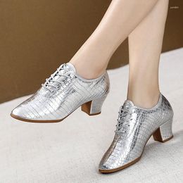 Dance Shoes Stone Grain Leather Female Teacher Ballroom Social Square Latin Women Soft Bottom Breathable Sneakers Big Size