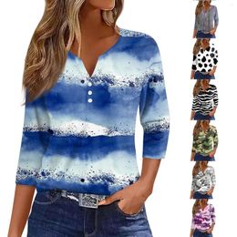 Women's T Shirts Summer Cotton T-shirt Top Loose 3/4 Sleeves Retro Round Neck Plus Size Clothing Sale 2024