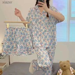 Women's Sleepwear 3-piece womens seasonal pajamas short sleeved shorts set sweet and cute high-end casual wear feeling WX