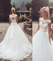 2018 Glamorous Country LaceUp Back Capped Sleeves Bow Ball Gown Plus Size Organza Wedding Dresses Long Boho Bridal Gowns3528960