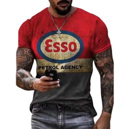 n's T-Shirts 2022 Mens T-shirt 3D printed oil short sleeved top retro motorcycle rack T-shirt oversized T-shirt Mens ClothEsso top J240506