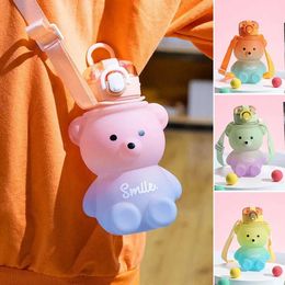Cups Dishes Utensils 800ml large capacity water bottle portable backpack water bottle water cup with straw childrens cup cartoon bear plastic small cupL2405