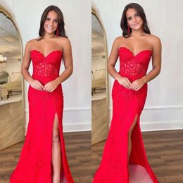 Prom Mermaid Dress Red Sexy Sweetheart Illusion Bodice Formal Evening Elegant Lace Appliques Party Dresses For Special Ocns Promdress es dress