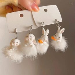 Dangle Earrings Korean White Plush Bunnys Pendant Earring Soft And Comfortable Animal Ears Drop Women Jewellery