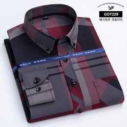 Men's Casual Shirts Social Slim Fit Spring And Autumn Seasons Thin Long Sleeve Non Iron Shirt Fashion Business Gold Plated Plaid