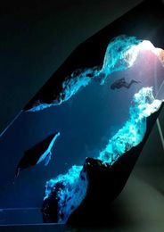 Anime Lamp Usb Home Exquisite Diver And Seat Shark Epoxy Wood Lamp Decoration Home Night Light kawaii Room Decor H09229401037