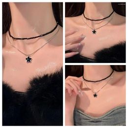 Choker Cute Five-pointed Star Clavicle Chain Unique Simple Double Necklace Sweet Cool Layer Beaded