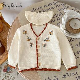 Jackets Autumn Network Red Infant And Toddler Children's 0-3 Year Old Girl Embroidered Long Sleeve Knitted Sweater Baita Cardigan Coat