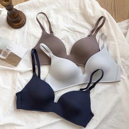 Bras Japanese seamless glossy polyester underwear for women in simple solid Colours without steel rings comfortable triangular cup braL2405