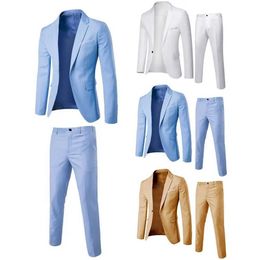 Men's Suits Blazers 1 set of jacket pants single chest spring and autumn slim fit buttons wedding formal Q240507