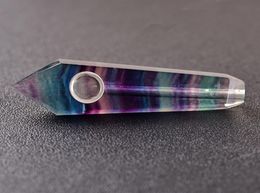 Rainbow Fluorite Smoking pipe Choke Carb Hole Natural Crystal Quartz Tobacco Pipes Crystal Wand Point Cigars Holder Hookah Bong Me6662259