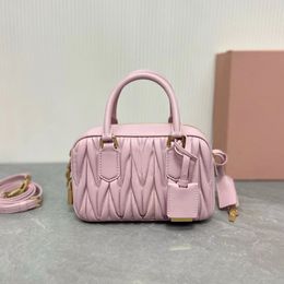 12A Mirror Quality Designer Too Pretty Bowling Bag Small Quilted Bag Pink Lambskin Purse Top Handle Handbags Real Leather Clutch Crossbody Shoulder Strap Box Bag