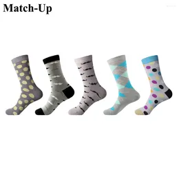 Men's Socks Match-Up Fashion Colorful Long Combed Cotton Grey Series Casual (5 Pairs/Lot) US 7.5-12