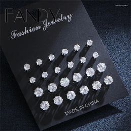 Stud Earrings FANDY 12pcs/set Fashion Cubic Zirconia Set For Women Charms Round Crystal Silver Color Statement Earring Jewelry