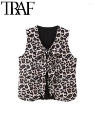 Women's Vests GAL Leopard Printed Women Sleeveless Jacket 2024 Summer Bow Lace-Up V Neck Slim Vest Female Crop Top Y2K Waistcoat