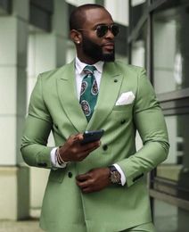 Men's Suits Blazers Green striped slim fit ball mens clothing double breasted lapel custom 2 pieces wedding dress evening 2023 fashionable pants Q240507