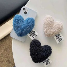 Cell Phone Mounts Holders Korean Cute Warm Fuzzy Love Heart Plush Griptok Bracket For iPhone 14 Universal Lovely Grip Tok Phone Holder Ring Support Stand
