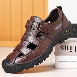 Casual Shoes Summer Men's Sandals Soft Leather Men Flats Sole Thick Soled Breathable Footwear Formal Hollow Out