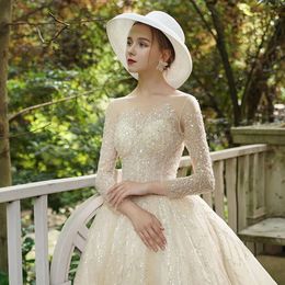 Sequins Jewel Classic Long-Sleeves Appliqued Race With Dresses Vintage Ball Gown Wedding Dress Custom Made Vestidos De Novia