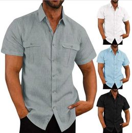 Men's Polos Cotton and linen hot selling mens short sleeved shirts in summer solid Colour stand up collar casual beach style plus size mens shirtsL2405