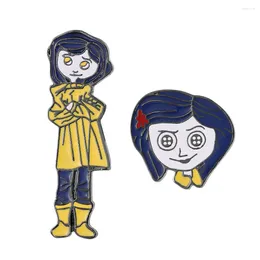 Brooches 2 Pcs Scary Coraline&the Secret Door Brooch Creative Caroline Enamel Pin Backpack Clothing Jewellery Metal Badge Accessories Festi