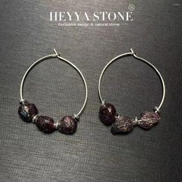 Hoop Earrings HEYYA STONE Vintage Natural Rough Garnet Simple Gemstone Jewelry Handmade Stainless Steel Exclusive