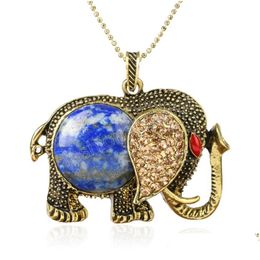 Pendant Necklaces Lovely Elephant Animal Men Necklace Natural Stone Round Bead Crystal Charm Zircon Pendants Amet Jewellery Drop Deliv Dhyyp