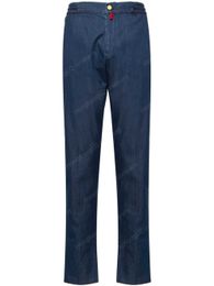 Mens Pants 100% Cotton Kiton Mid-rise Slim-cut Chinos Trousers for Man Casual Long Pant indigo blue