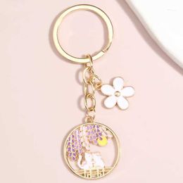 Keychains Lanyards Cute Animal Keychain Flower Moon Cat Key Ring Enamel Key Chains Friendship Gifts For Women Men Handbag Accessorie DIY Jewelry