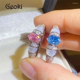 Cluster Rings Silver 925 Original 1 Brilliant Cut Diamond Test Past Pink Blue Oval Moissanite Ring For Teen Girls Real Gemstone Jewellery