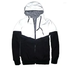 Men's Jackets Men Patchwork Reflective Jacket Hip Hop Party Dancer Casual Waterproof Windbreaker Coat Trend Brand
