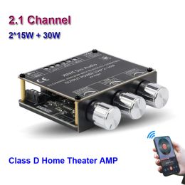 Amplifier 2.1 Channel 2*15W+30W Bluetooth Power Subwoofer Amplifier Board HiFi Class D Home Theater Audio Stereo Equalizer AUX Amp