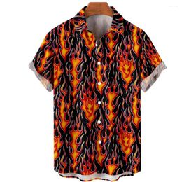 Men's Casual Shirts Dress Colors Flame Printed Hawaiian Button Short Sleeve Summer Fashion Hipster Shirt Streetwear Mens Clothing