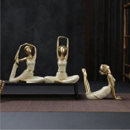 Sculptures Home Decoration Yoga Pose Figurine Statue Art Abstract Meditation Yoga Scuplture Decorative Resin Girl Home Bookshelf Decor Gift