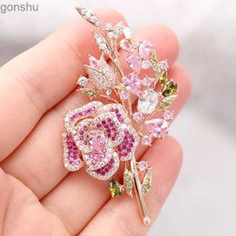 Pins Brooches Womens Wedding Pink Branch Flower Brooch Fashion Crystal Brooch Pin Clothing Accessories Jewelry WX