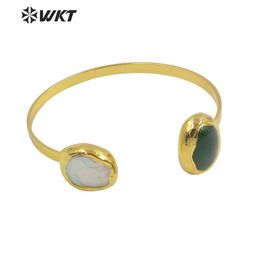 Bangle WT-B622 WKT New Design Fashion 18k True Gold Plated Double Stone ACC Pearl Cuff Bracelet for Wedding Daily Competition Jewellery Q240506
