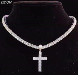 Anhänger Halsketten Männer Frauen Hip Hop Cross Halskette mit 4mm Zirkon Tenniskette vereisen Bling HipHop Schmuck Fashion Gift3453350