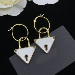 Designer Earrings Jewelry For Women Luxury Triangle Lock Dangle Letter Charm Earrings 18K Gold 925 Silver Plated Ear Drop Stud Hoop Earrings Wedding Party Lover Gift