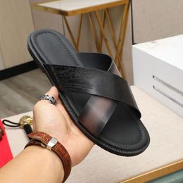 Sifnos Scritto Leather Sandal Designer sandals slippers Men Luxury slides Outdoors fashion sandals Genuine leather slippers High quality 2024 new style