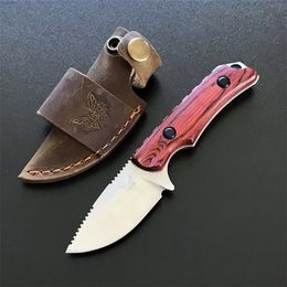 New BM15017 Survival Straight Knife 8Cr13Mov Satin Drop Point Blade Full Tang Rosewood Handle Outdoor Camping Hiking Fixed Blade Knives