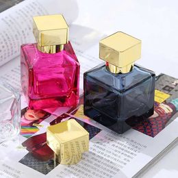 Fragrance Transparent square glass perfume bottle Luxury high-end refillable atomizer Liquid spray Elegant empty cosmetics container Y240503