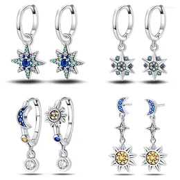 Stud Earrings 925 Sterling Silver Blue Hexagram Snowflake Star Moon Earring For Women Fine Fashion Advanced Party Birthday Jewellery Gifts