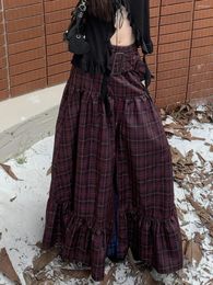 Skirts Low Waisted Plaid Long A-line Skirt Women Spring Summer Maxi Full Female 2024