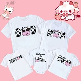 Family Matching Outfits Holy Cow I Am One Family Matching Outfit Baby One Birthday Dad Mom Sis Bro Tees Family Look T-shirt Tops Birthday Clothes Romper d240507