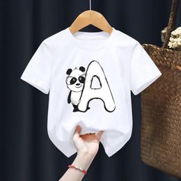 Happy Birthday 26 letters Print panda BoysGirls White Tshirt Kid Summer Harajuku Kawaii Funny Clothes Little Baby Y2K 240416