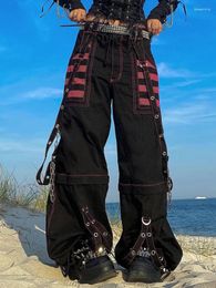 Women's Pants QWEEK Harajuku Chain Bandage Gothic Punk Streetwear Women Y2k Baggy Goth Dark Academic Trousers 2024 Spring Fashion 90s