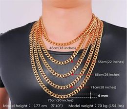 Never fade Fashion Luxury Chain Necklace Hip hop Men Jewelry 18K Real Yellow Gold Plated 6mm Chain Necklaces for Women Mens3745611