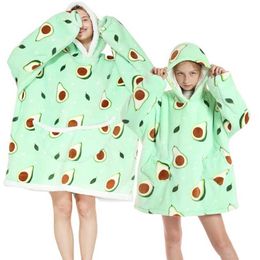 Pyjamas Avocado printed oversized hoodie blanket wool womens and mens Pyjamas baby Pyjamas Sherpa blankets family pajamasL2405